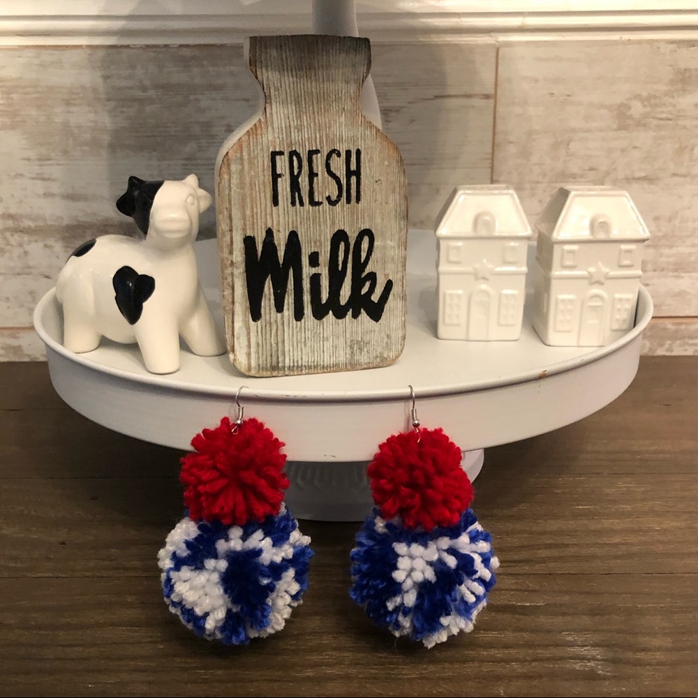 Patriotic double Pom earrings